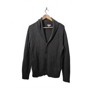 Merona Mens Dark Gray Button Front Cardigan Shawl Collar Pockets 100%